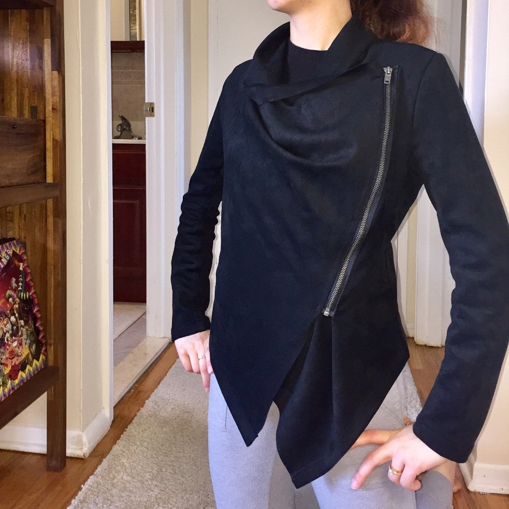 Black Suede Jacket Asymmetrical Zip